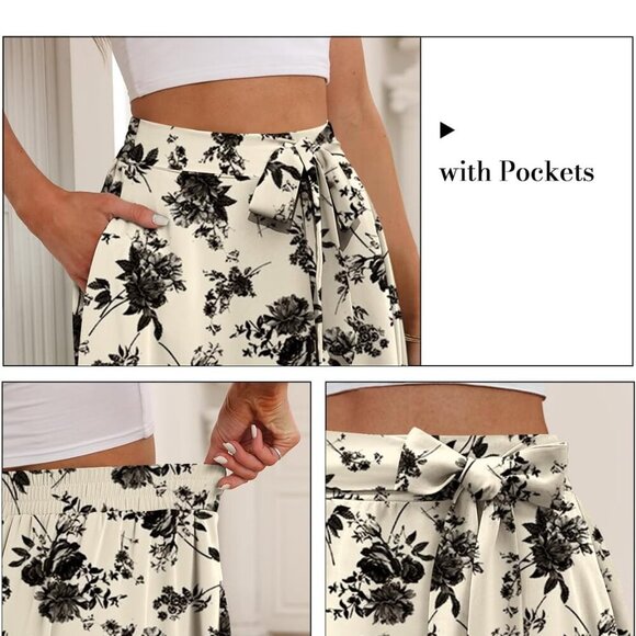 Women's A-Line Midi Skirt with Pockets High Waist Flared Below The Knee Skirts - Picture 3 of 4